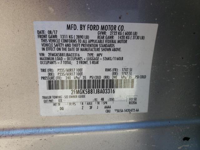 Photo 10 from auction – 2018 FORD FLEX SE with VIN 2FMGK5B81JBA03316