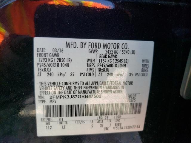 Photo 10 from auction – 2016 FORD EDGE SEL with VIN 2FMPK3J87GBB47502