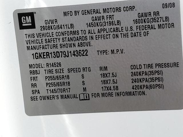 Photo 10 from auction – 2009 GMC ACADIA SLE with VIN 1GKER13D79J143622