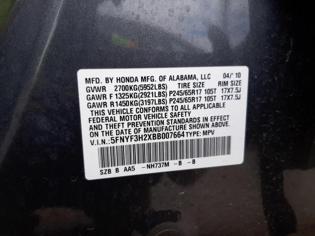 Photo 10 from auction – 2011 HONDA PILOT LX with VIN 5FNYF3H2XBB007664