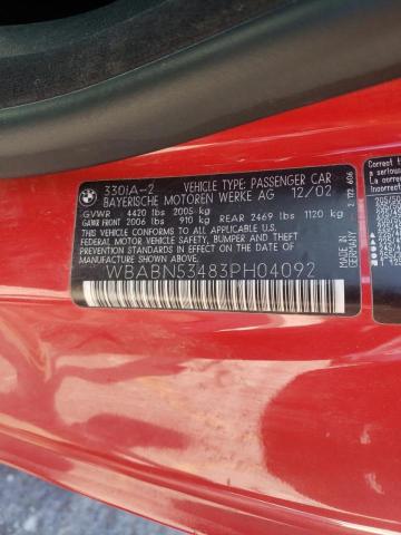 Photo 10 from auction – 2003 BMW 330 CI with VIN WBABN53483PH04092