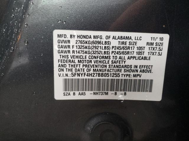 Photo 10 from auction – 2011 HONDA PILOT LX with VIN 5FNYF4H27BB051255