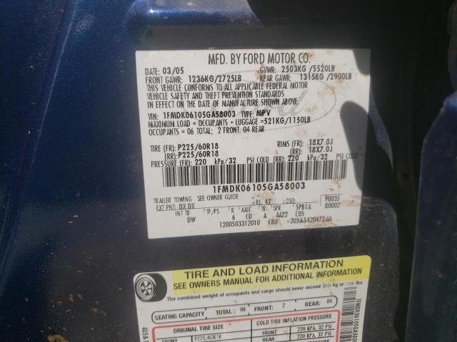 Photo 10 from auction – 2005 FORD FREESTYLE with VIN 1FMDK06105GA58003