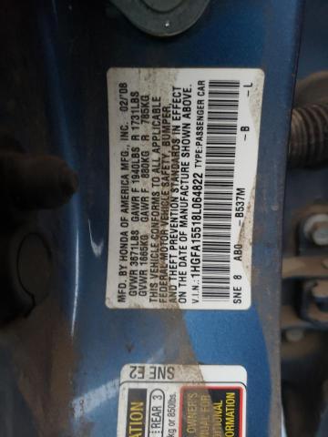 Photo 10 from auction – 2008 HONDA CIVIC LX with VIN 1HGFA15518L064822