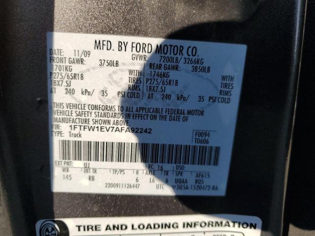 Photo 10 from auction – 2010 FORD F150 SUPER with VIN 1FTFW1EV7AFA92242
