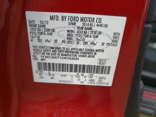 Photo 10 from auction – 2012 FORD ESCAPE XLT with VIN 1FMCU0D71CKC62025