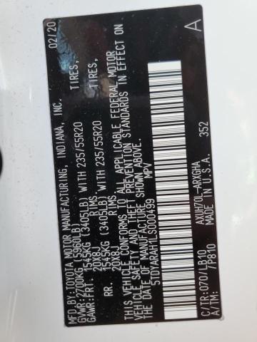 Photo 10 from auction – 2020 TOYOTA HIGHLANDER with VIN 5TDYARAH1LS000499