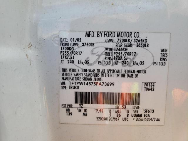 Фото 10 с аукциона – 2005 FORD F150 SUPER с VIN 1FTPW14575FA73699