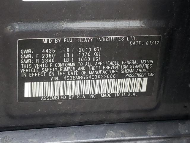 Photo 10 from auction – 2012 SUBARU LEGACY 2.5 with VIN 4S3BMBG64C3022606