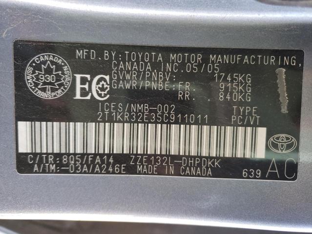 Photo 10 from auction – 2005 TOYOTA COROLLA MA with VIN 2T1KR32E35C911011