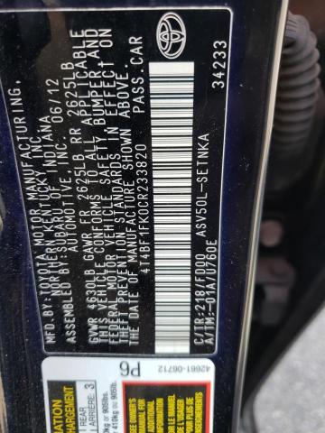 Photo 10 from auction – 2012 TOYOTA CAMRY BASE with VIN 4T4BF1FK0CR233820