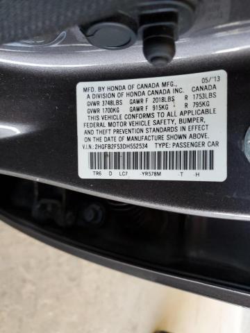 Photo 10 from auction – 2013 HONDA CIVIC LX with VIN 2HGFB2F53DH552534