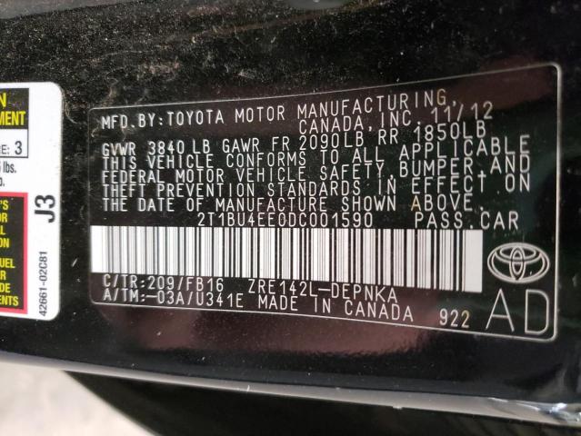 Photo 10 from auction – 2013 TOYOTA COROLLA BA with VIN 2T1BU4EE0DC001590