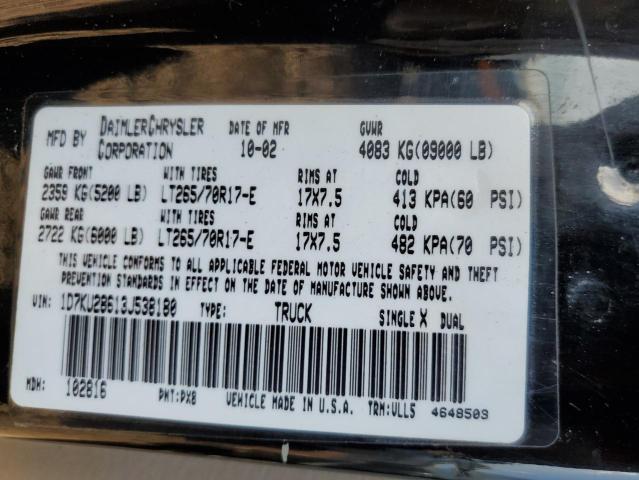 Photo 10 from auction – 2003 DODGE RAM 2500 S with VIN 1D7KU28613J538180