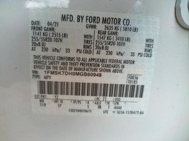 Photo 10 from auction – 2021 FORD EXPLORER X with VIN 1FMSK7DH0MGB60948