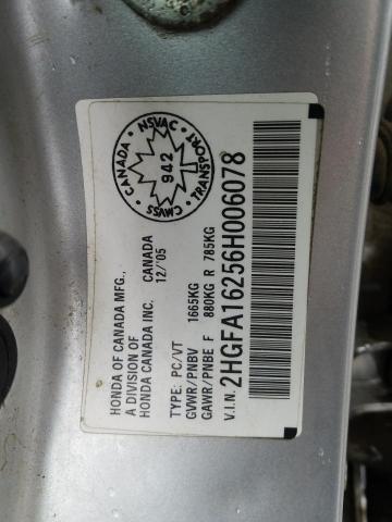 Photo 10 from auction – 2006 HONDA CIVIC DX with VIN 2HGFA16256H006078