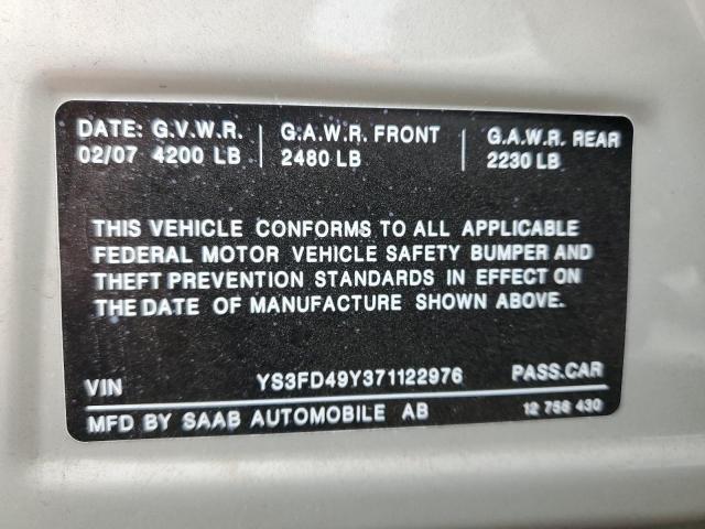 Photo 10 from auction – 2007 SAAB 9-3 2.0T with VIN YS3FD49Y371122976