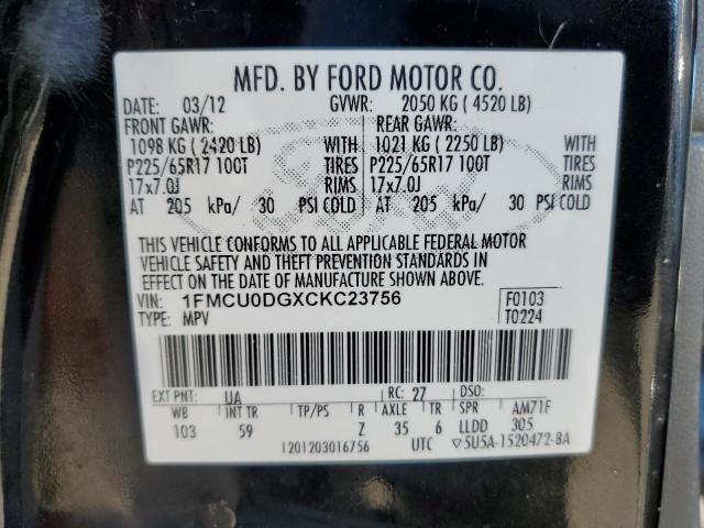 Photo 10 from auction – 2012 FORD ESCAPE XLT with VIN 1FMCU0DGXCKC23756