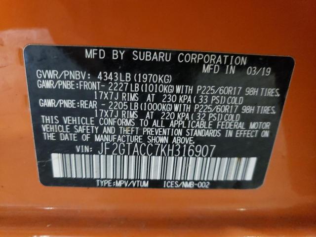 Photo 10 from auction – 2019 SUBARU CROSSTREK with VIN JF2GTACC7KH316907