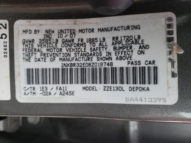 Photo 10 from auction – 2008 TOYOTA COROLLA CE with VIN 1NXBR32E08Z018748