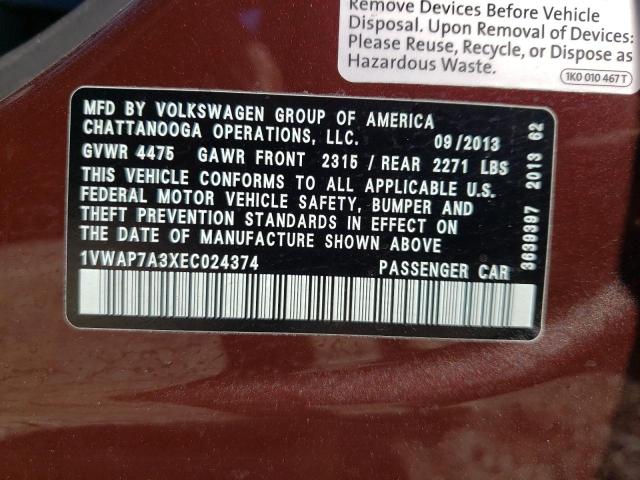 Photo 10 from auction – 2014 VOLKSWAGEN PASSAT S with VIN 1VWAP7A3XEC024374