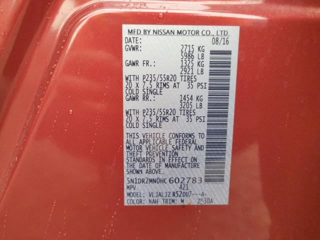 Photo 10 from auction – 2017 NISSAN PATHFINDER with VIN 5N1DR2MN0HC602783