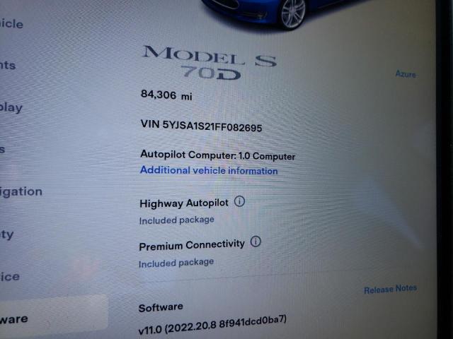 Photo 8 from auction – 2015 TESLA MODEL S 70 with VIN 5YJSA1S21FF082695