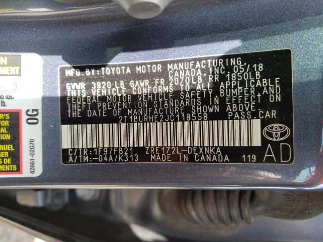 Photo 10 from auction – 2018 TOYOTA COROLLA L with VIN 2T1BURHE2JC118558