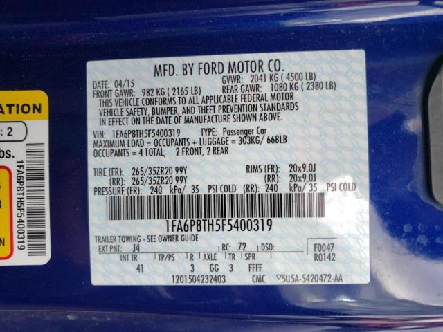 Photo 10 from auction – 2015 FORD MUSTANG with VIN 1FA6P8TH5F5400319