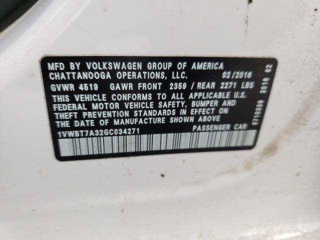 Photo 10 from auction – 2016 VOLKSWAGEN PASSAT SE with VIN 1VWBT7A32GC034271