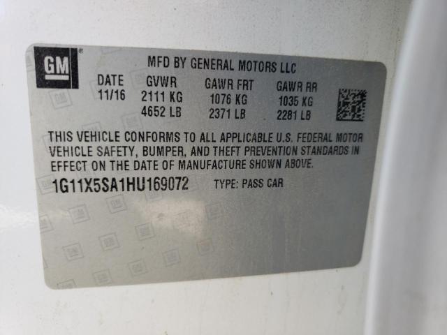 Photo 10 from auction – 2017 CHEVROLET IMPALA LS with VIN 1G11X5SA1HU169072