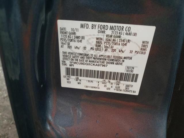 Photo 10 from auction – 2012 FORD ESCAPE XLT with VIN 1FMCU9DGXCKA97967