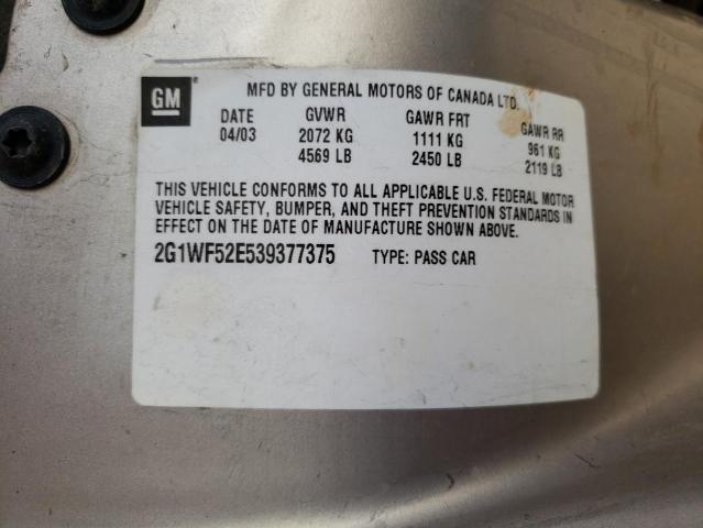 Photo 10 from auction – 2003 CHEVROLET IMPALA with VIN 2G1WF52E539377375