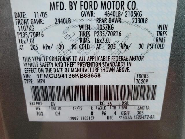 Photo 10 from auction – 2006 FORD ESCAPE LIM with VIN 1FMCU94136KB88658