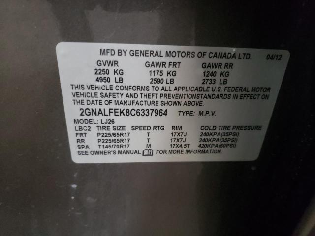 Photo 10 from auction – 2012 CHEVROLET EQUINOX LT with VIN 2GNALFEK8C6337964