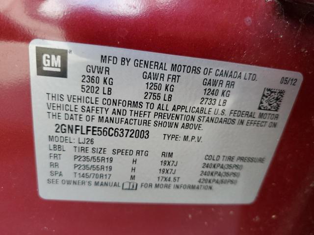 Photo 10 from auction – 2012 CHEVROLET EQUINOX LT with VIN 2GNFLFE56C6372003