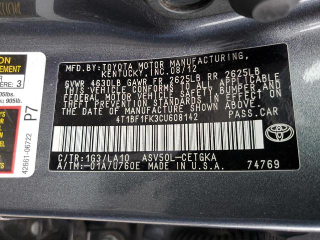 Photo 10 from auction – 2012 TOYOTA CAMRY BASE with VIN 4T1BF1FK3CU608142