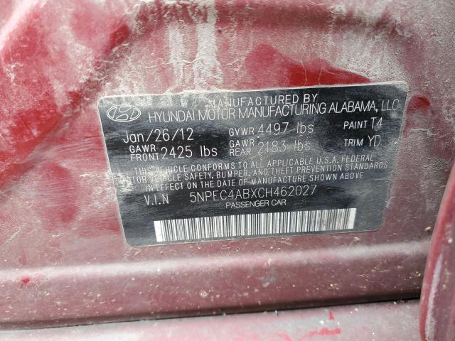 Photo 10 from auction – 2012 HYUNDAI SONATA SE with VIN 5NPEC4ABXCH462027
