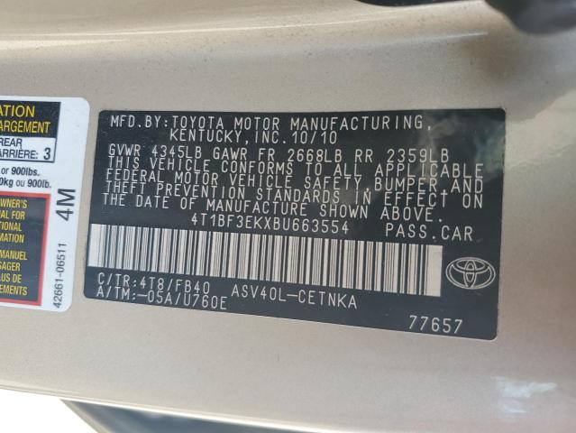 Photo 10 from auction – 2011 TOYOTA CAMRY BASE with VIN 4T1BF3EKXBU663554
