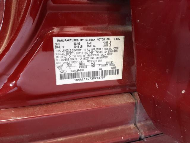 Photo 10 from auction – 2003 NISSAN ALTIMA BAS with VIN 1N4AL11D73C215757