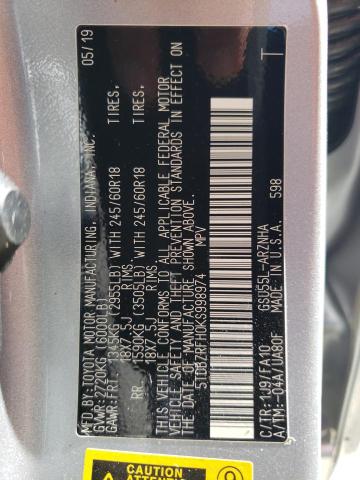 Photo 10 from auction – 2019 TOYOTA HIGHLANDER with VIN 5TDBZRFH0KS998974