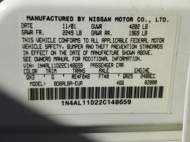 Photo 10 from auction – 2002 NISSAN ALTIMA BAS with VIN 1N4AL11D22C148659