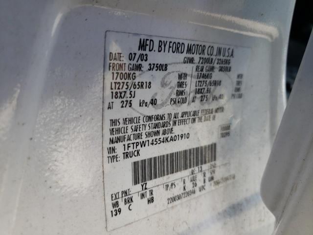 Photo 10 from auction – 2004 FORD F150 SUPER with VIN 1FTPW14554KA01910