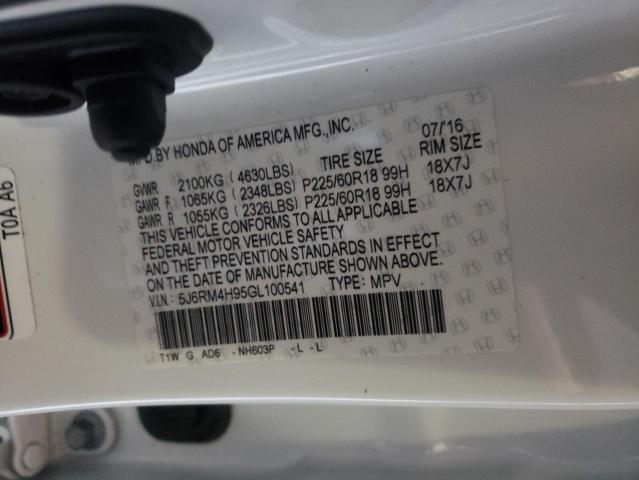 Photo 10 from auction – 2016 HONDA CR-V TOURI with VIN 5J6RM4H95GL100541
