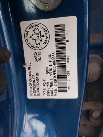 Photo 10 from auction – 2012 HONDA CIVIC LX with VIN 2HGFB2F55CH040336