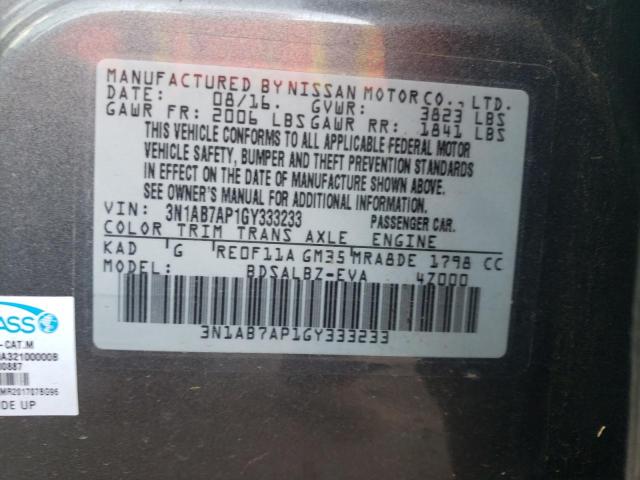 Photo 10 from auction – 2016 NISSAN SENTRA S with VIN 3N1AB7AP1GY333233