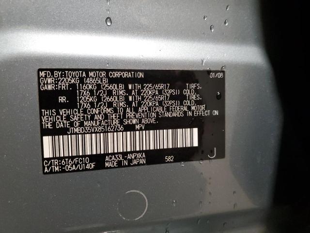 Photo 10 from auction – 2008 TOYOTA RAV4 with VIN JTMBD35VX85162736