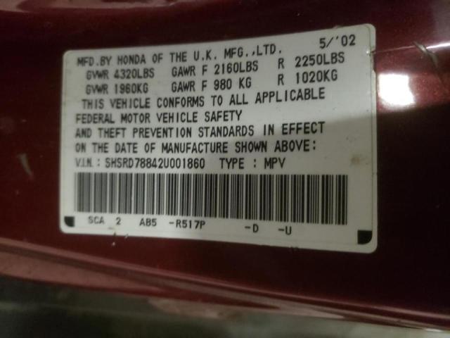 Photo 10 from auction – 2002 HONDA CR-V EX with VIN SHSRD78842U001860