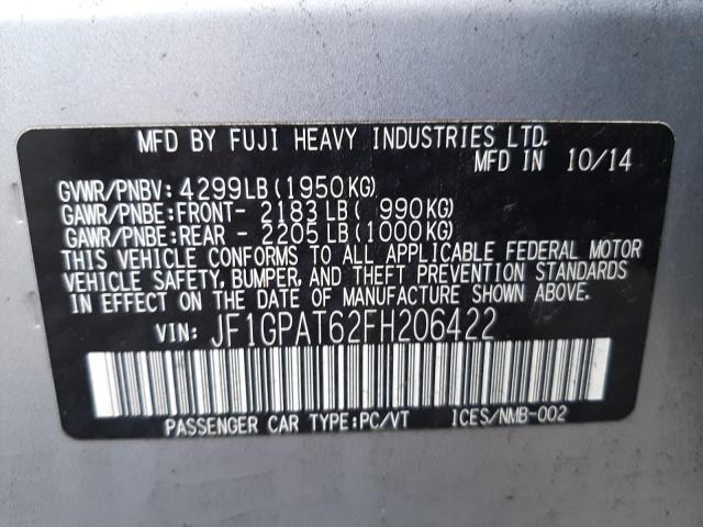 Photo 10 from auction – 2015 SUBARU IMPREZA with VIN JF1GPAT62FH206422
