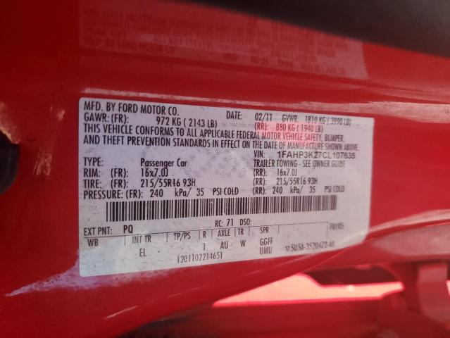 Photo 10 from auction – 2012 FORD FOCUS SE with VIN 1FAHP3K27CL107635